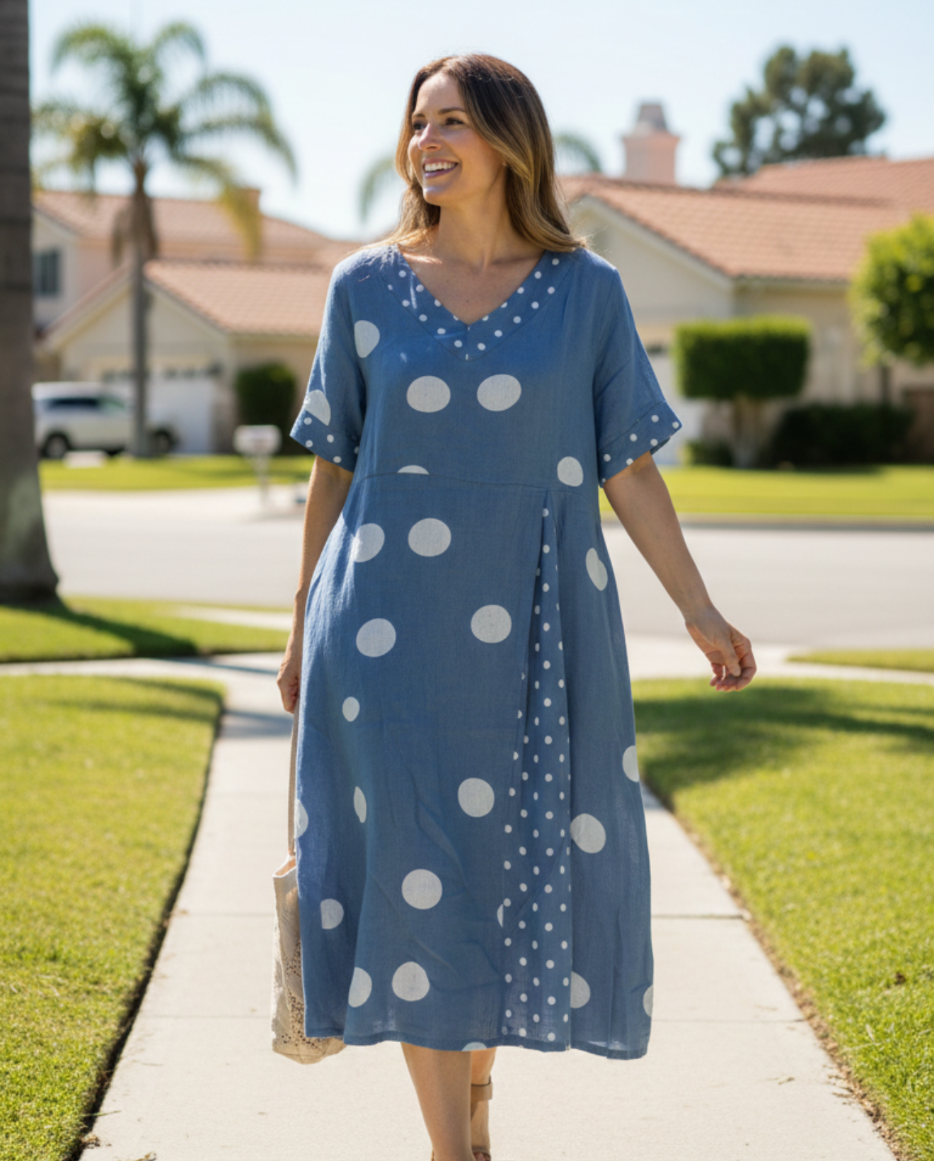 Polka Dot Linen Midi Dress
