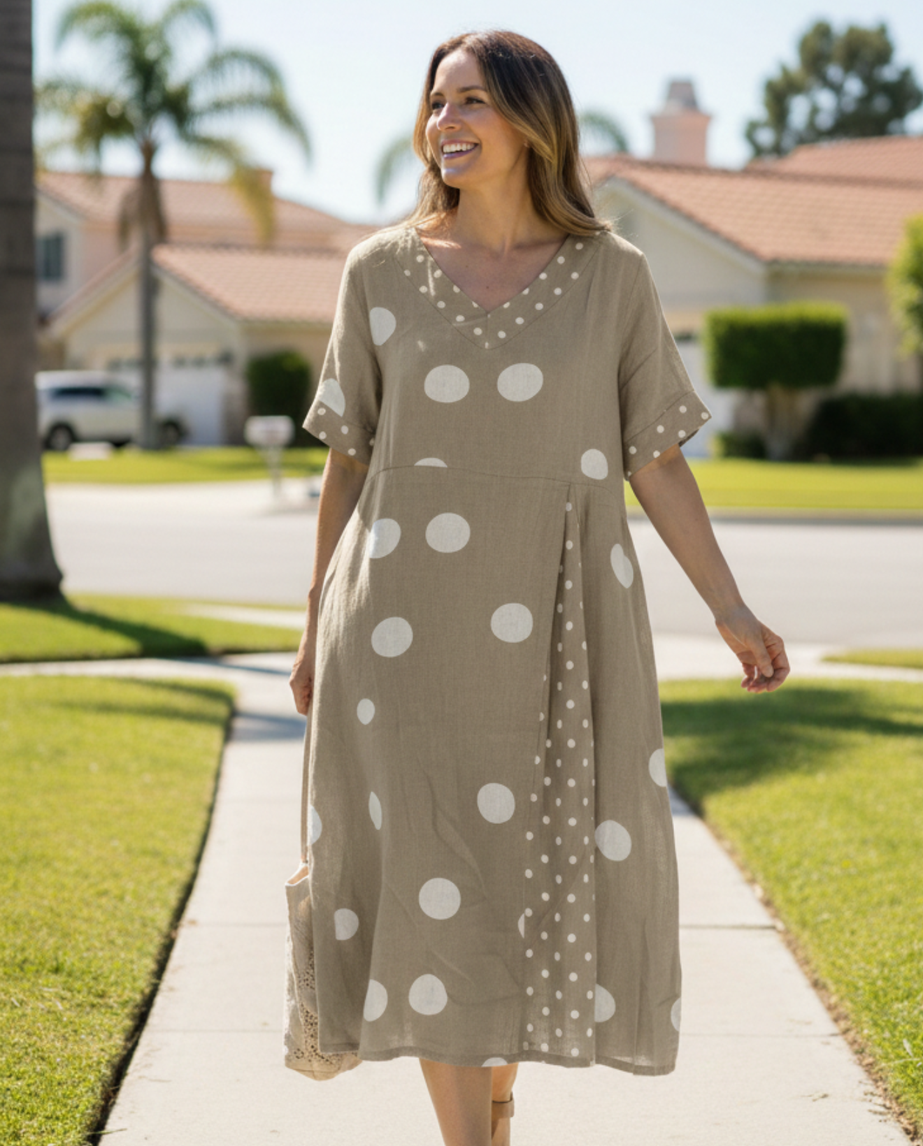 Polka Dot Linen Midi Dress