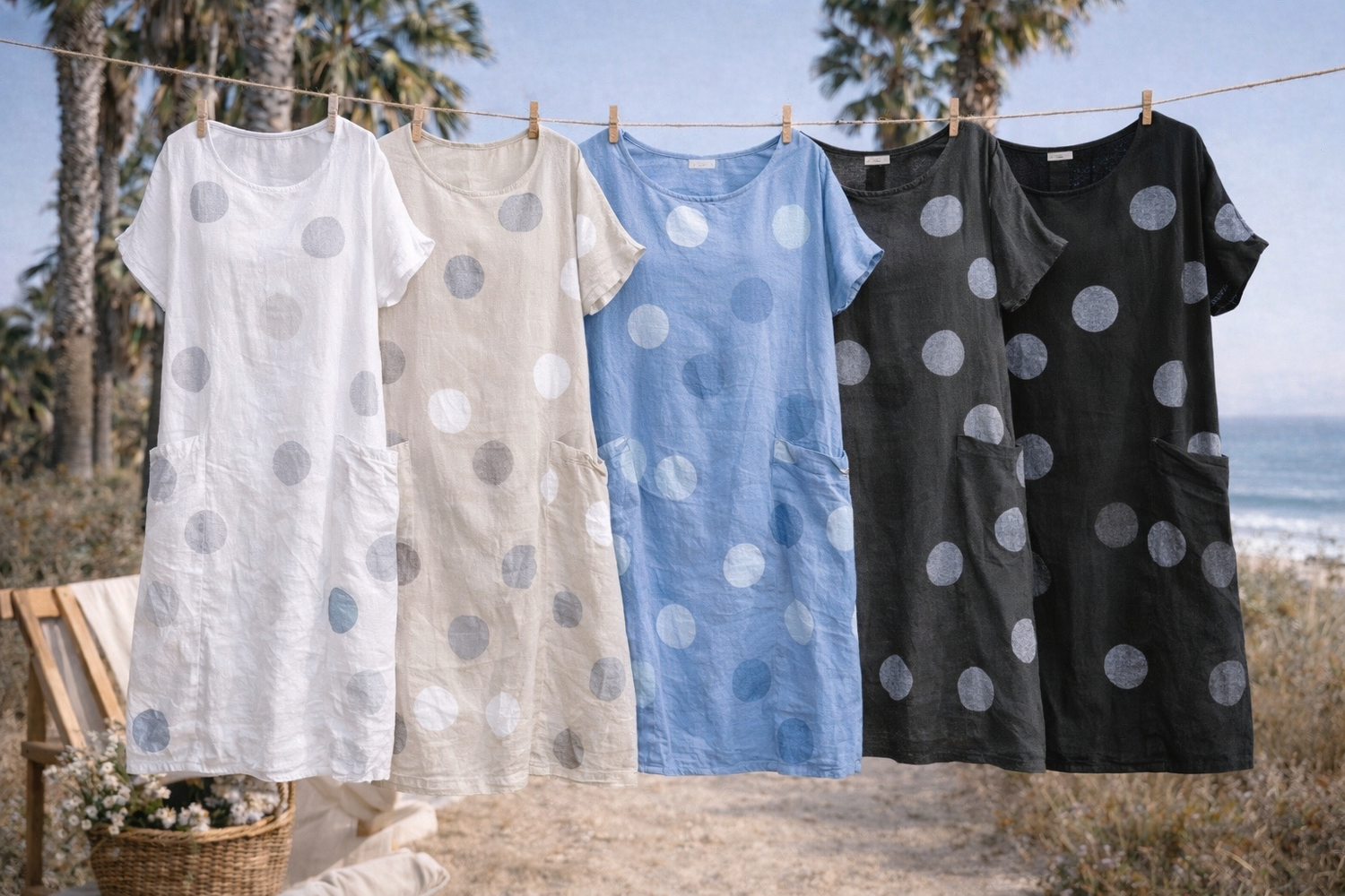 Blue Polka Dot Linen Dress – Relaxed California Style