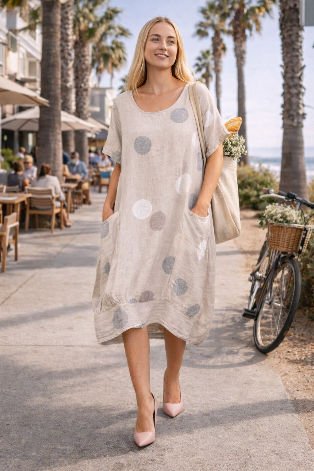 Blue Polka Dot Linen Dress – Relaxed California Style
