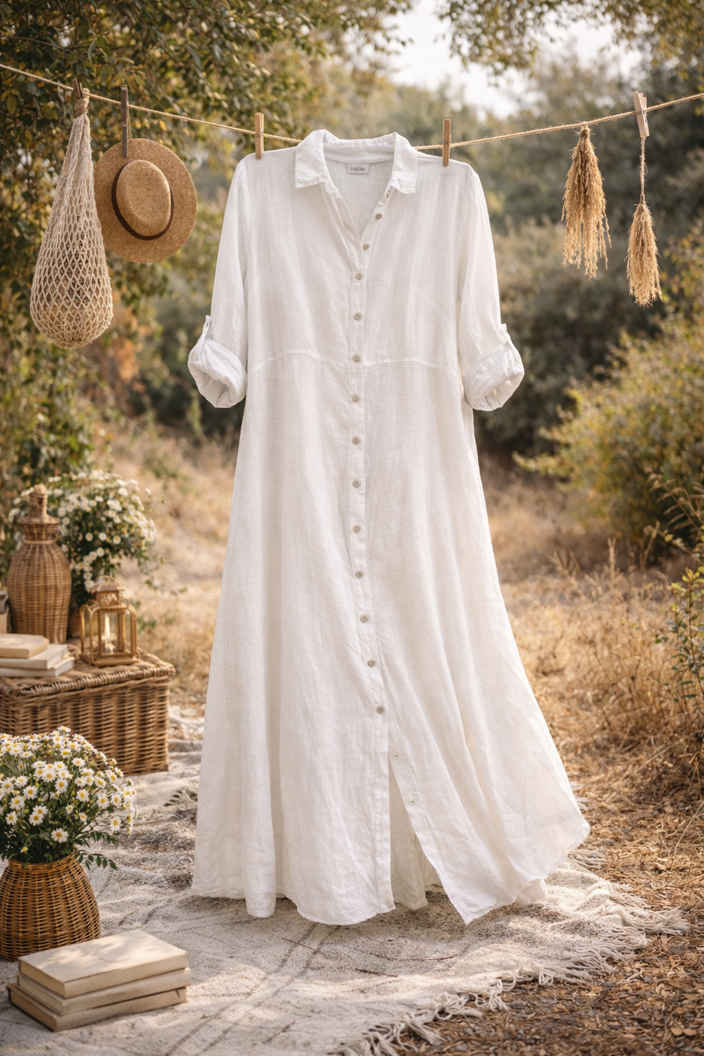 long linen buttons dress