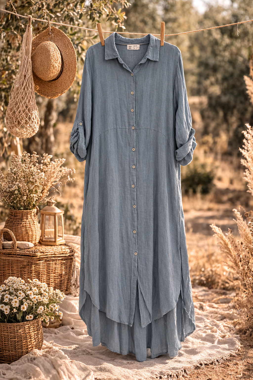 long linen buttons dress