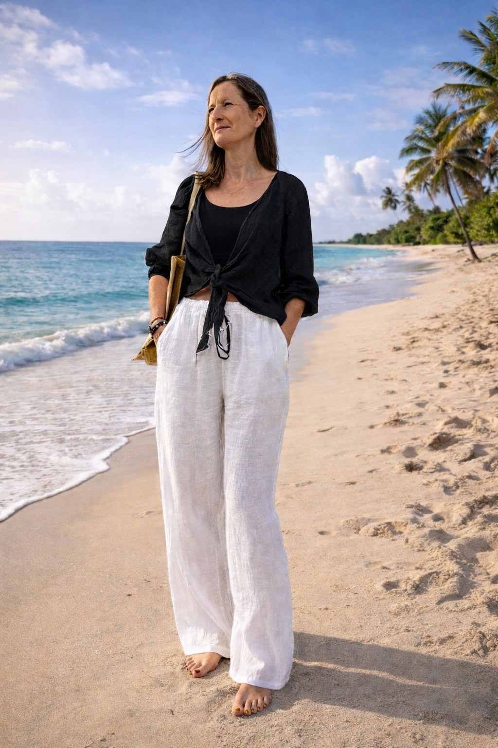 lightweight linen tie front top