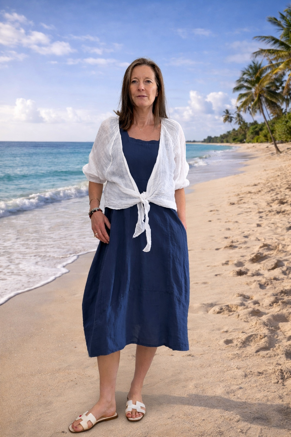 lightweight linen tie front top