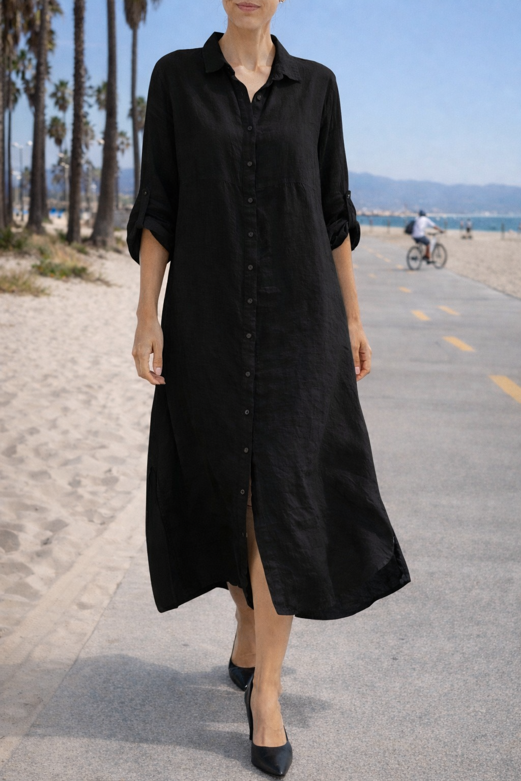 long linen buttons dress