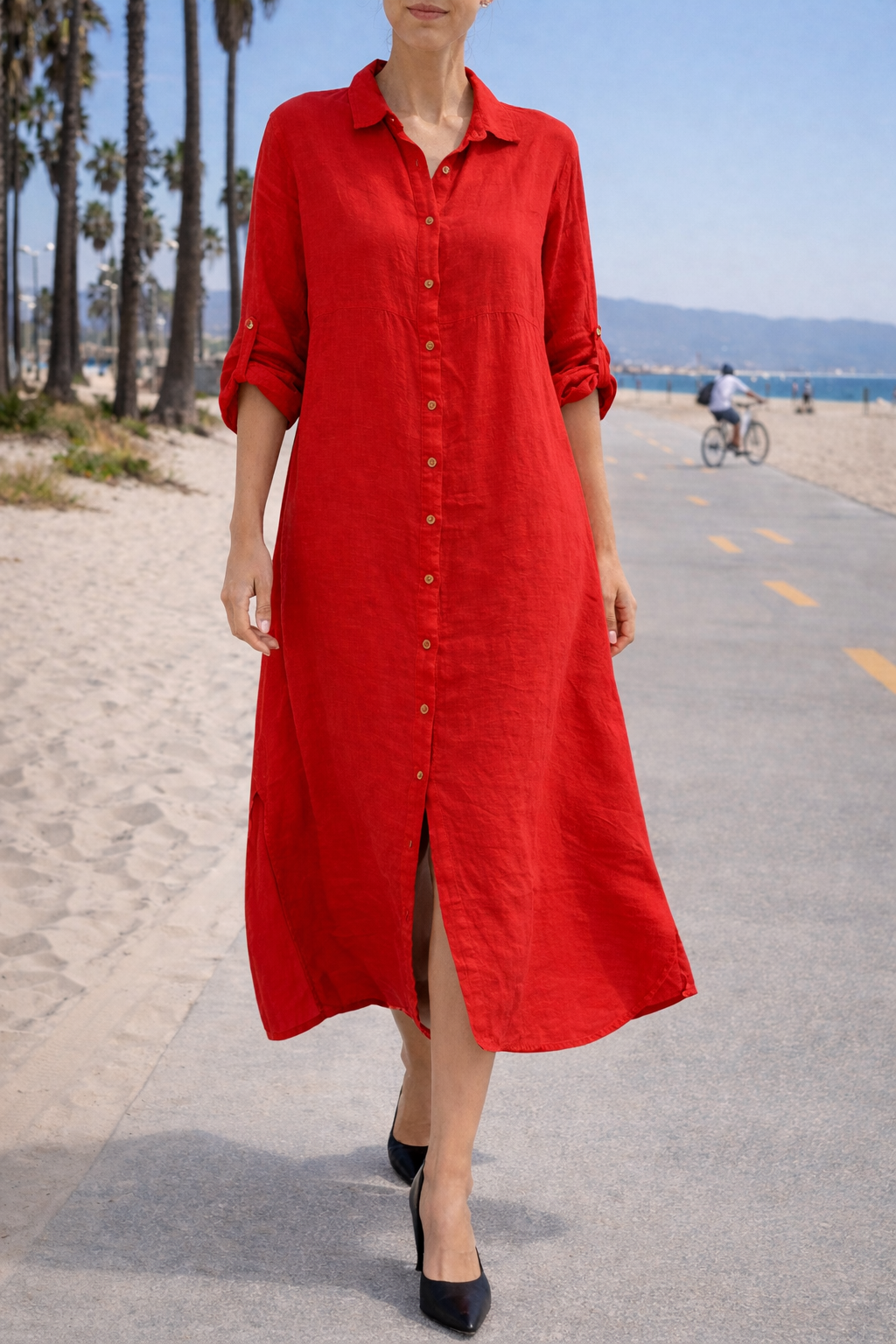 long linen buttons dress