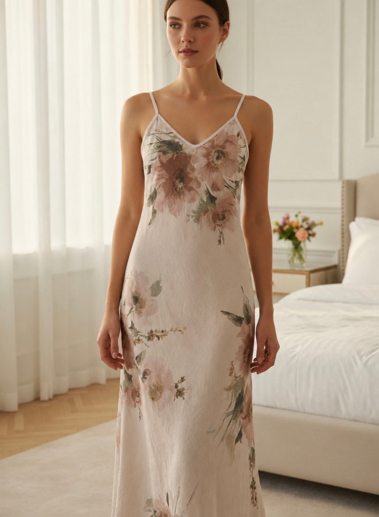 Soft Floral Linen Maxi Dress