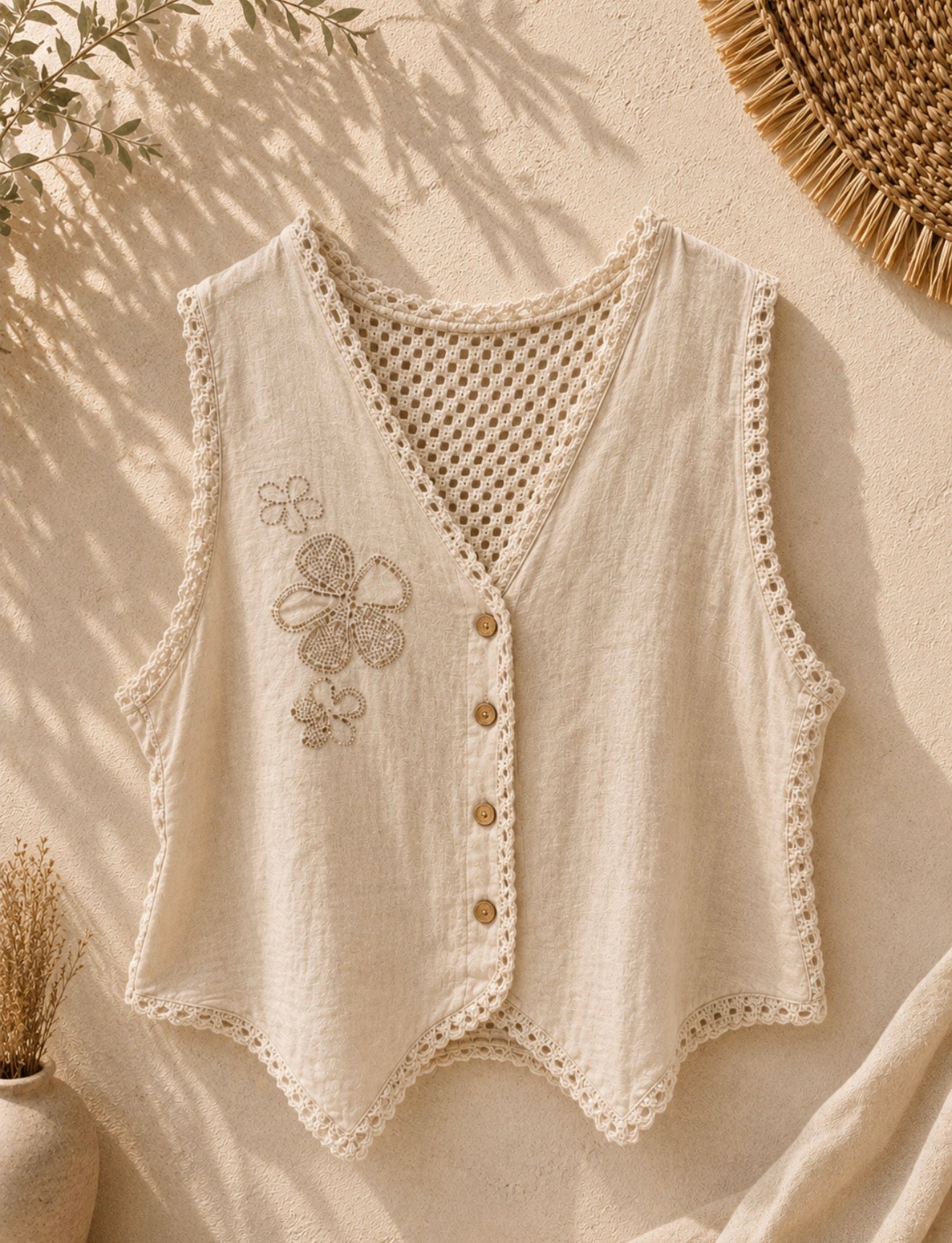 Flowers linen vest