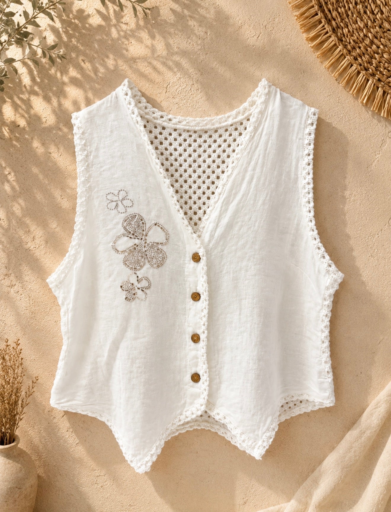 Flowers linen vest