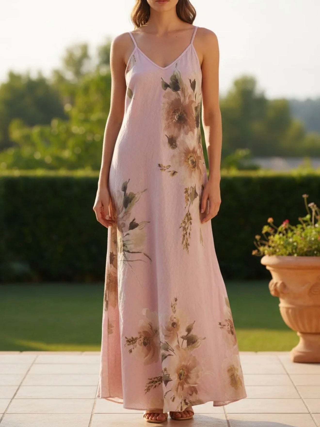 Soft Floral Linen Maxi Dress