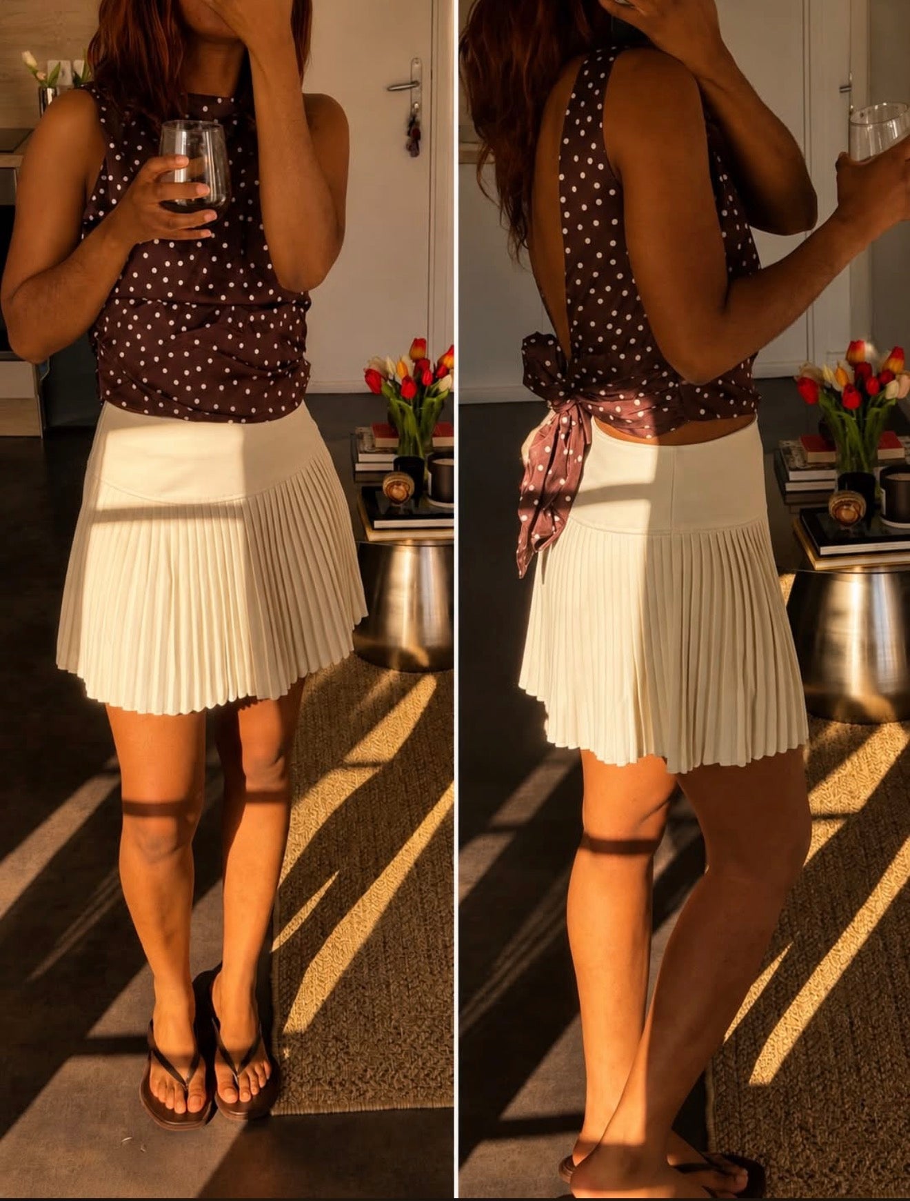Pleated cream skirt