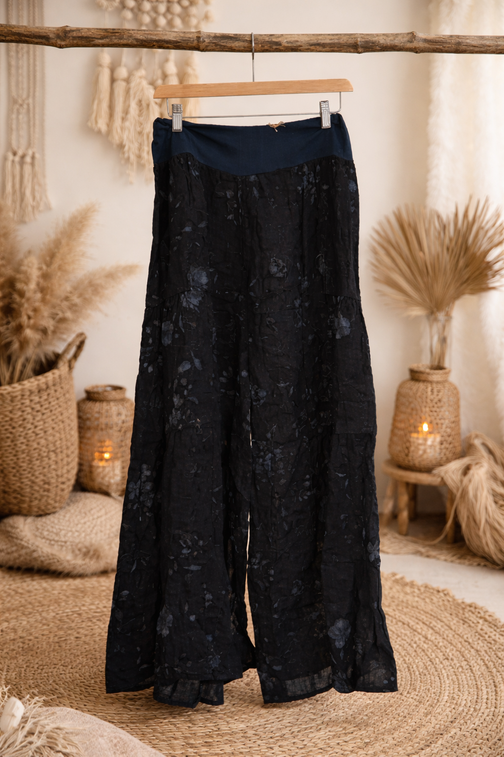 Lightweight linen Floral Wide-Leg Pants