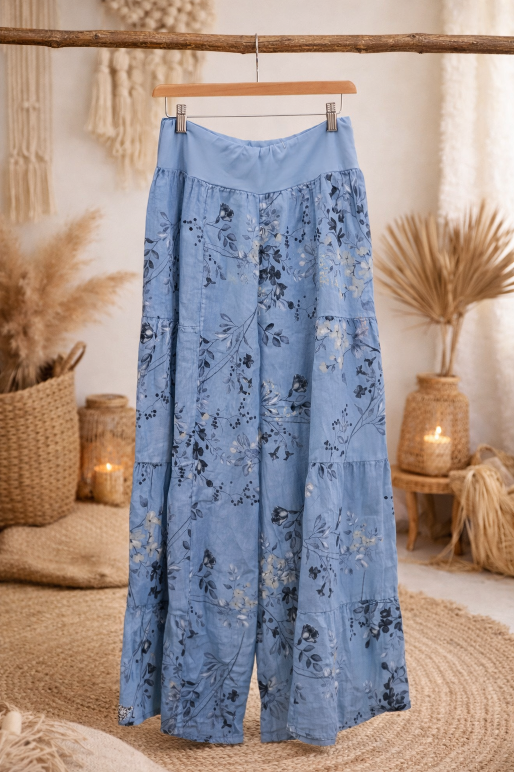 Lightweight linen Floral Wide-Leg Pants