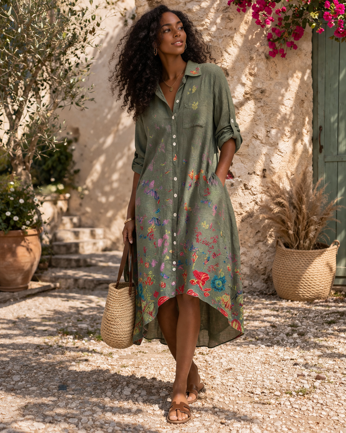 Provence Bloom Linen Dress