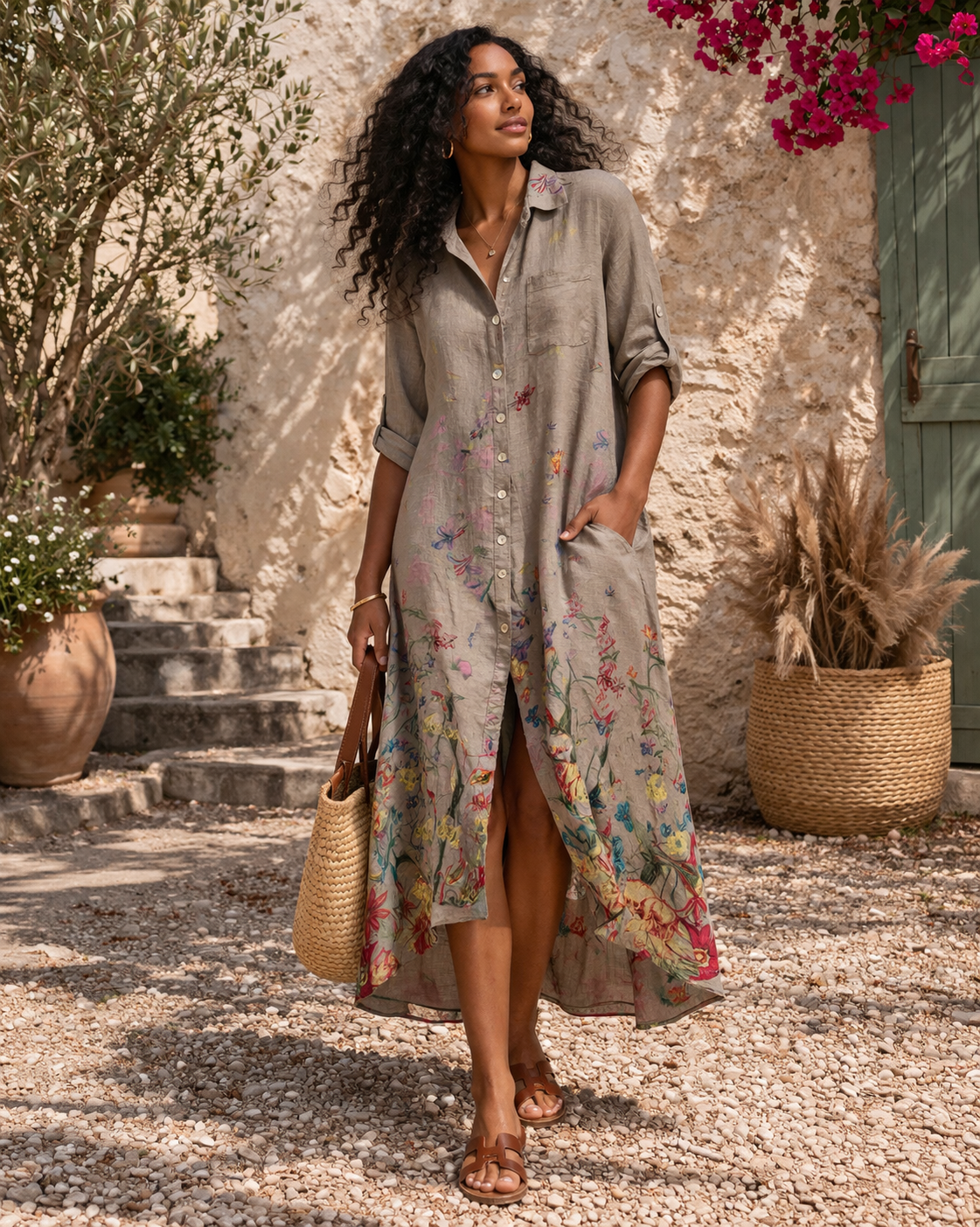 Provence Bloom Linen Dress
