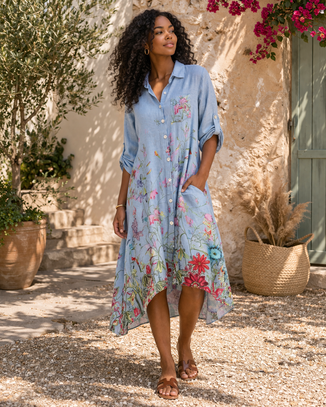 Provence Bloom Linen Dress