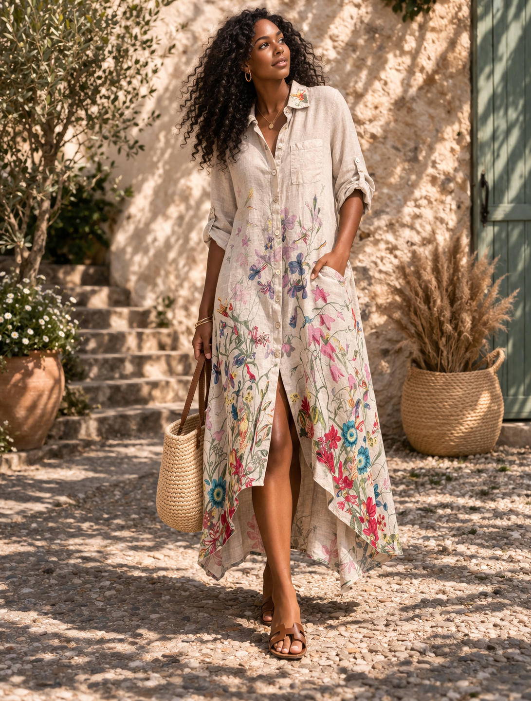 Provence Bloom Linen Dress