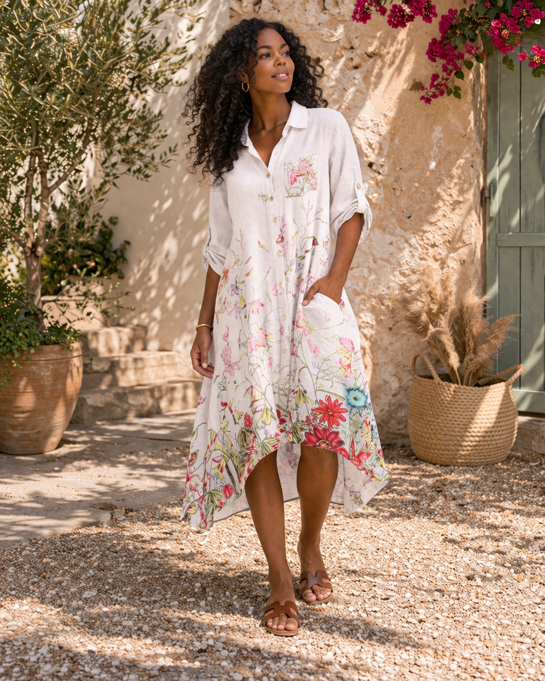 Provence Bloom Linen Dress