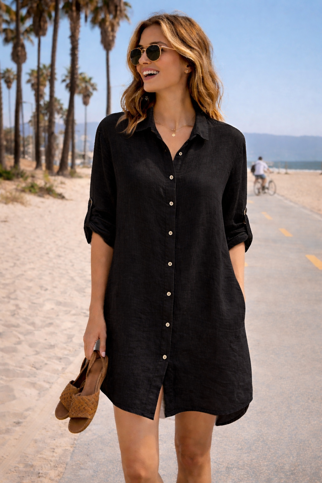 mid buttons linen dress