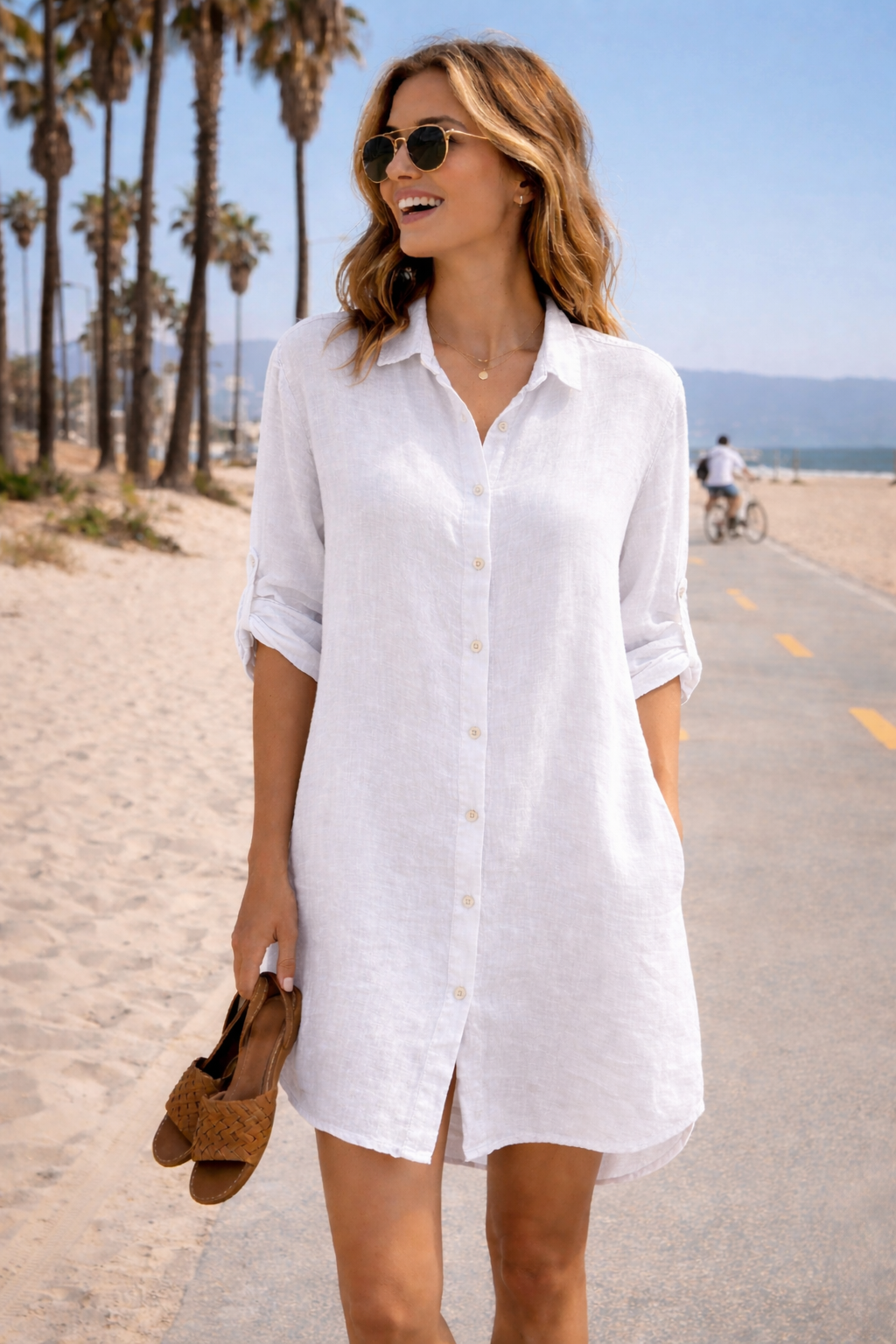 mid buttons linen dress
