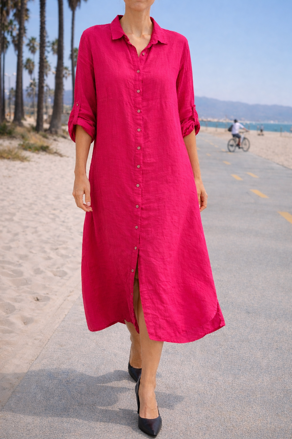 long linen buttons dress