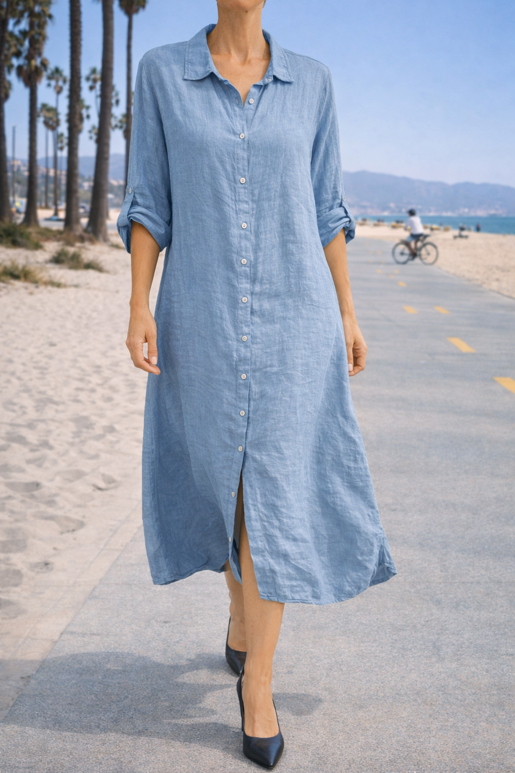 long linen buttons dress