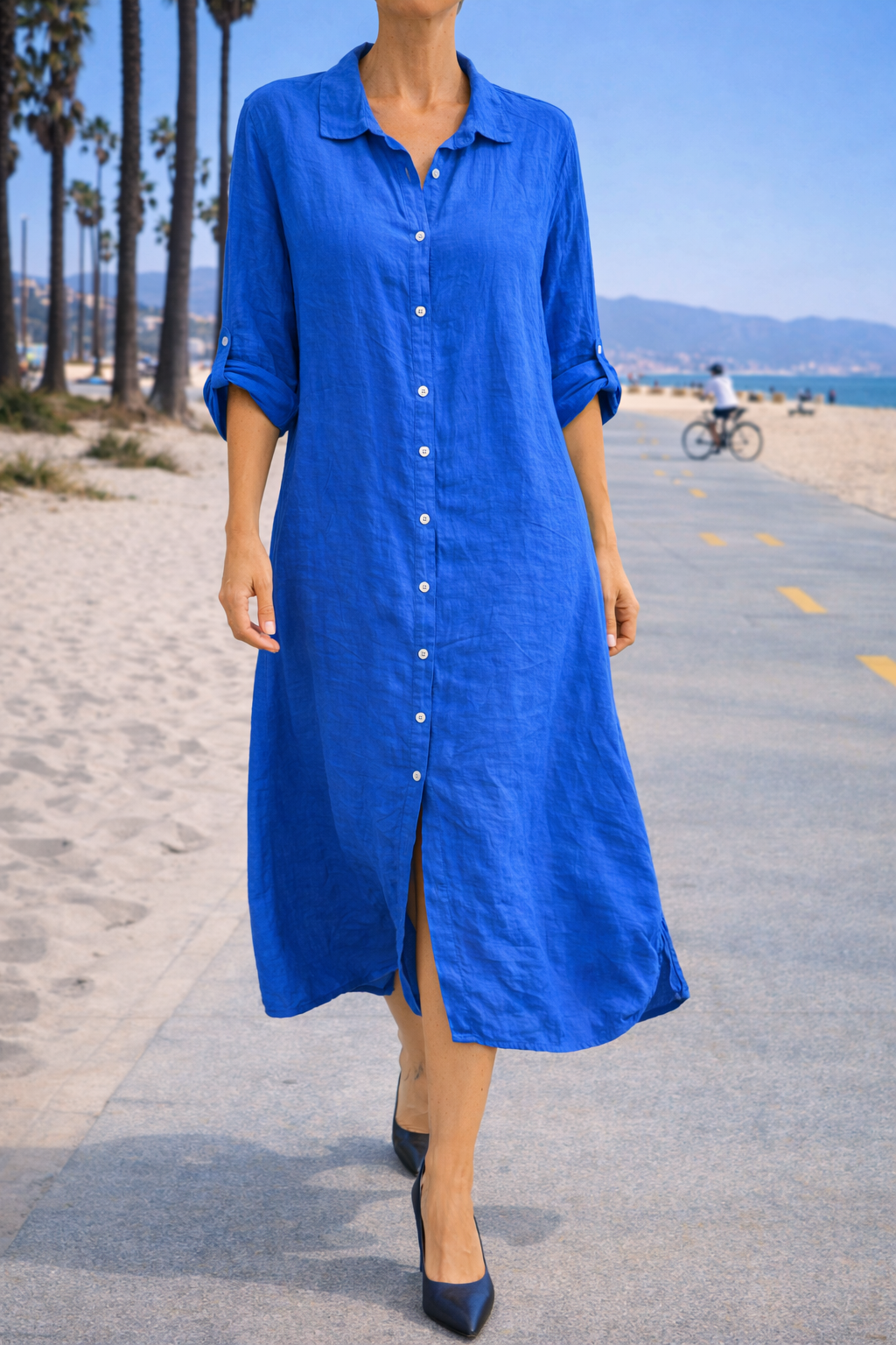 long linen buttons dress