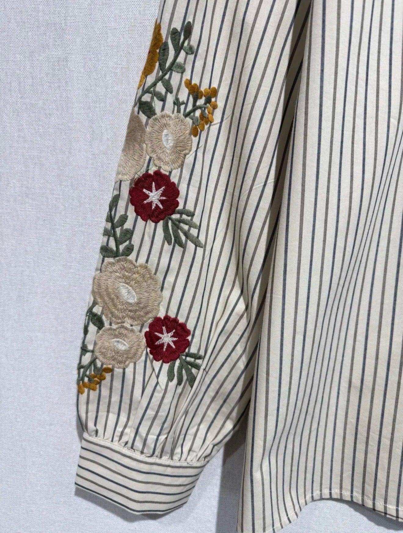 Embroidered Striped Blouse with Floral Details