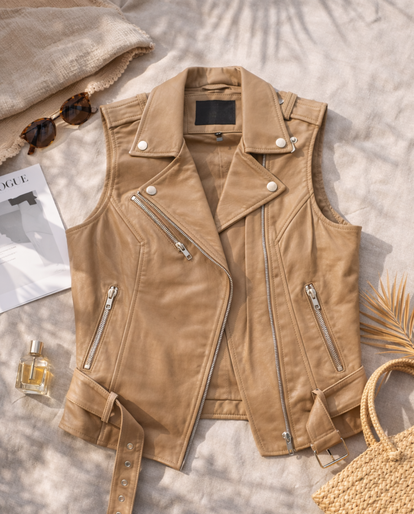 Tan Leather Biker Vest